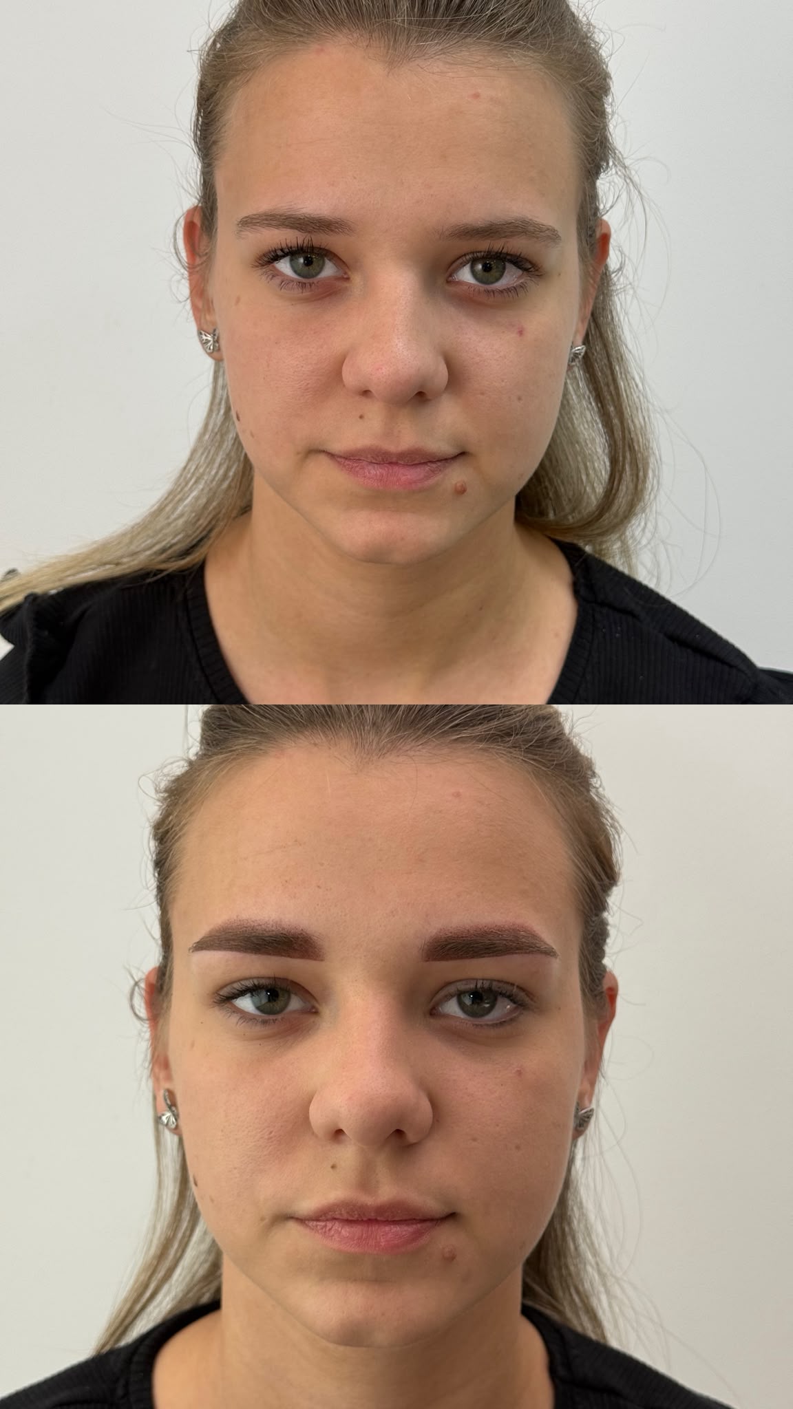 Puder obrve — Milica K., pre i posle u jednoj fotografiji